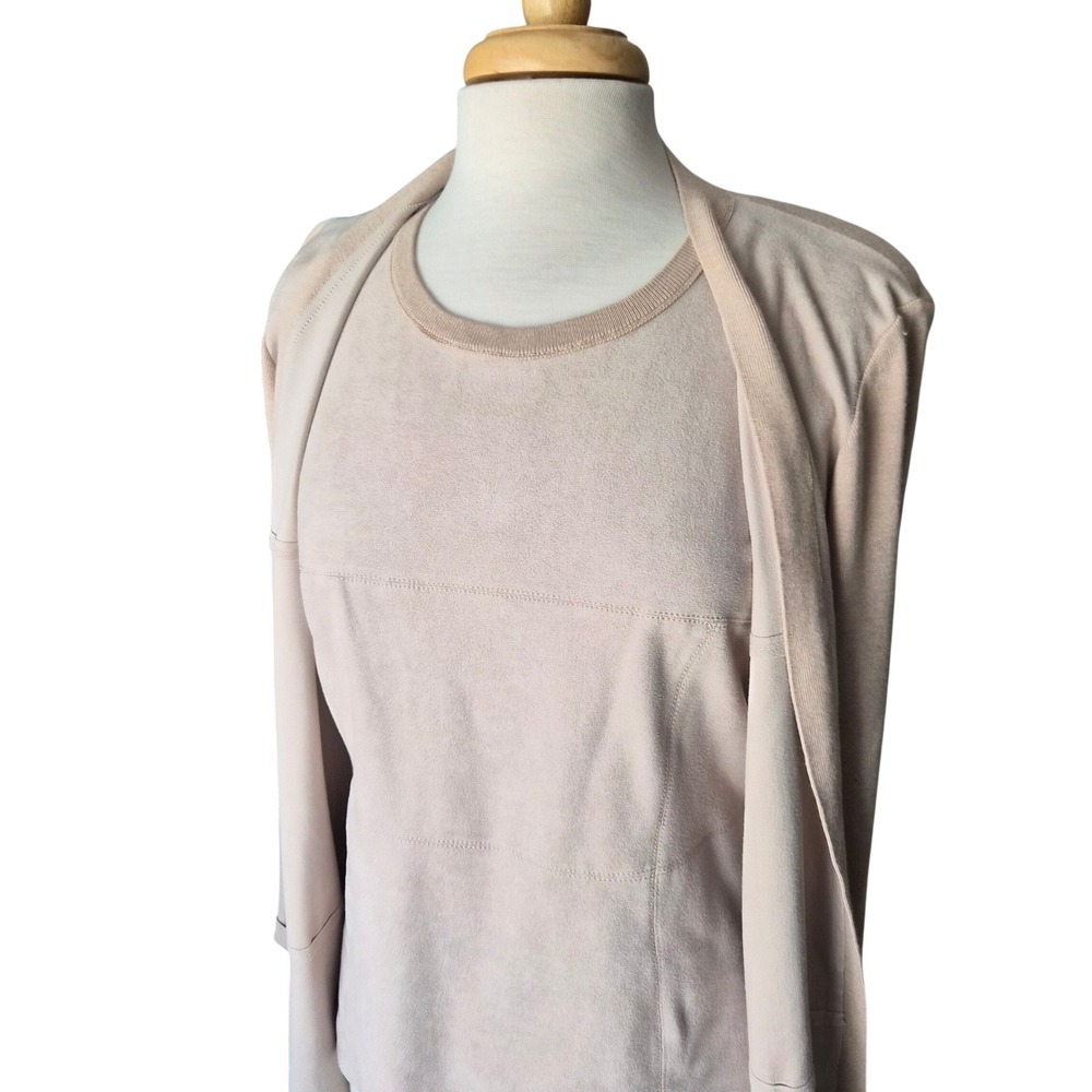 Calvin Klein Womens Faux Suede Knit Cardigan Shell Twin Set Beige M M6BS6712